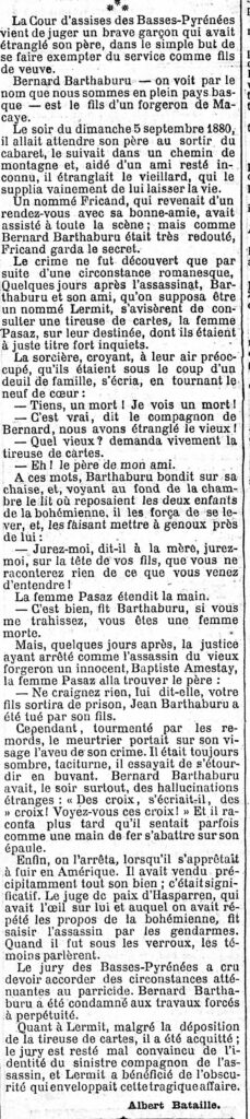 Extrait du journal Le Figaro, 1883, assassinat à Macaye