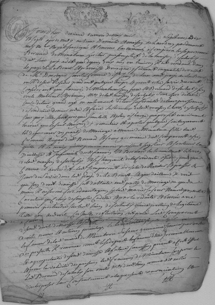 Archives départementales des Pyrénées-Atlantiques, minutes notariales, notaire Elissalde, renonciation