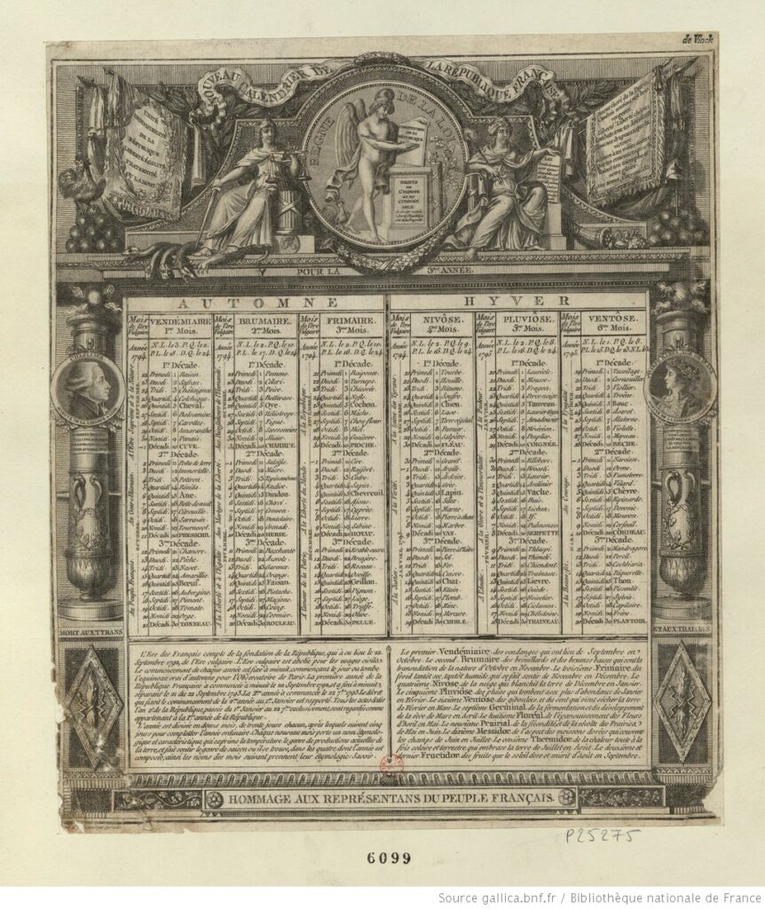 calendrier révolutionnaire ou calendrier de la république française, 1792