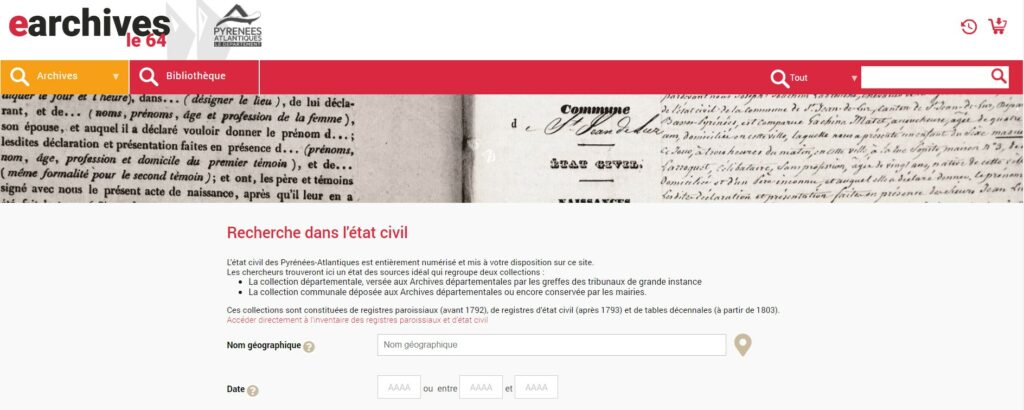 earchives 64, le site des archives départementales des Pyrénées-Atlantiques