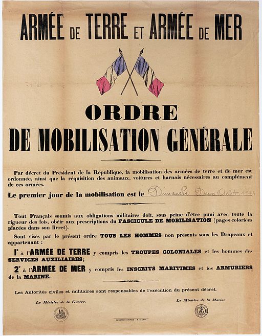 affiche de l'ordre de mobilisation générale, 1914, Archives nationales