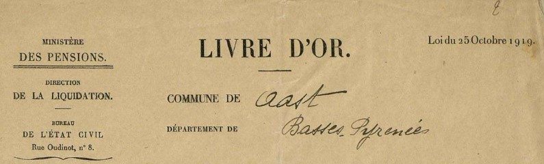 Livre d'or des morts pour la France d'Aast - Archives nationales