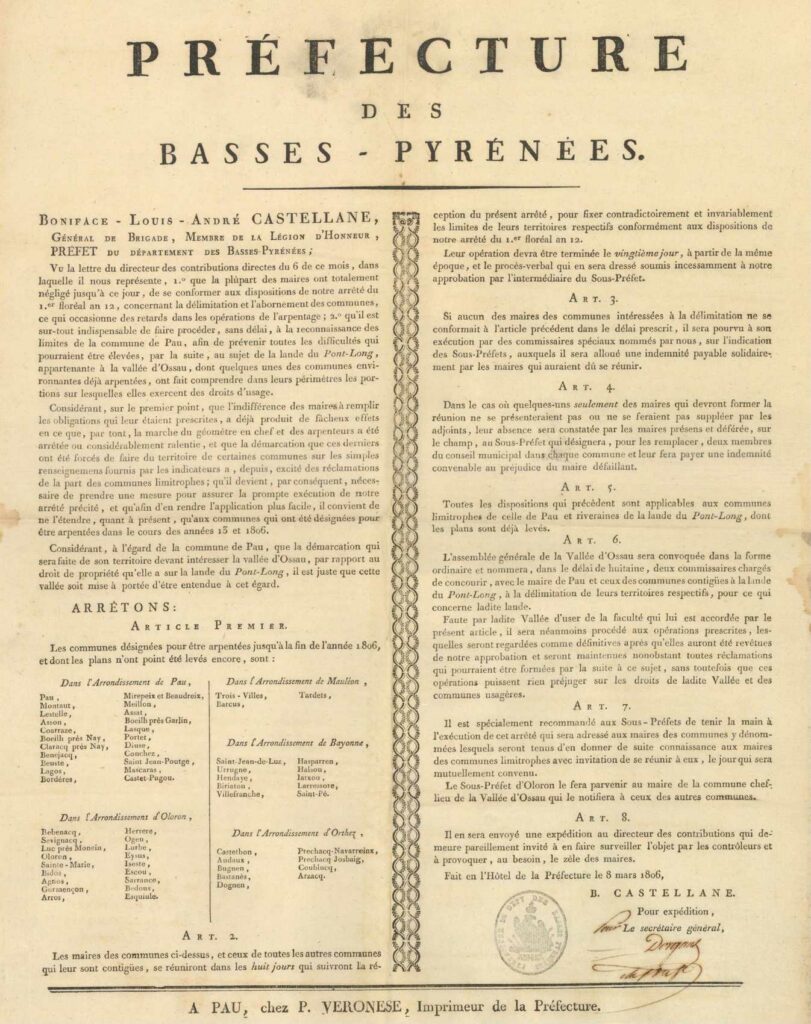 Cadastre napoléonien : instructions pour l'arpentage des communes, Pau, 1806